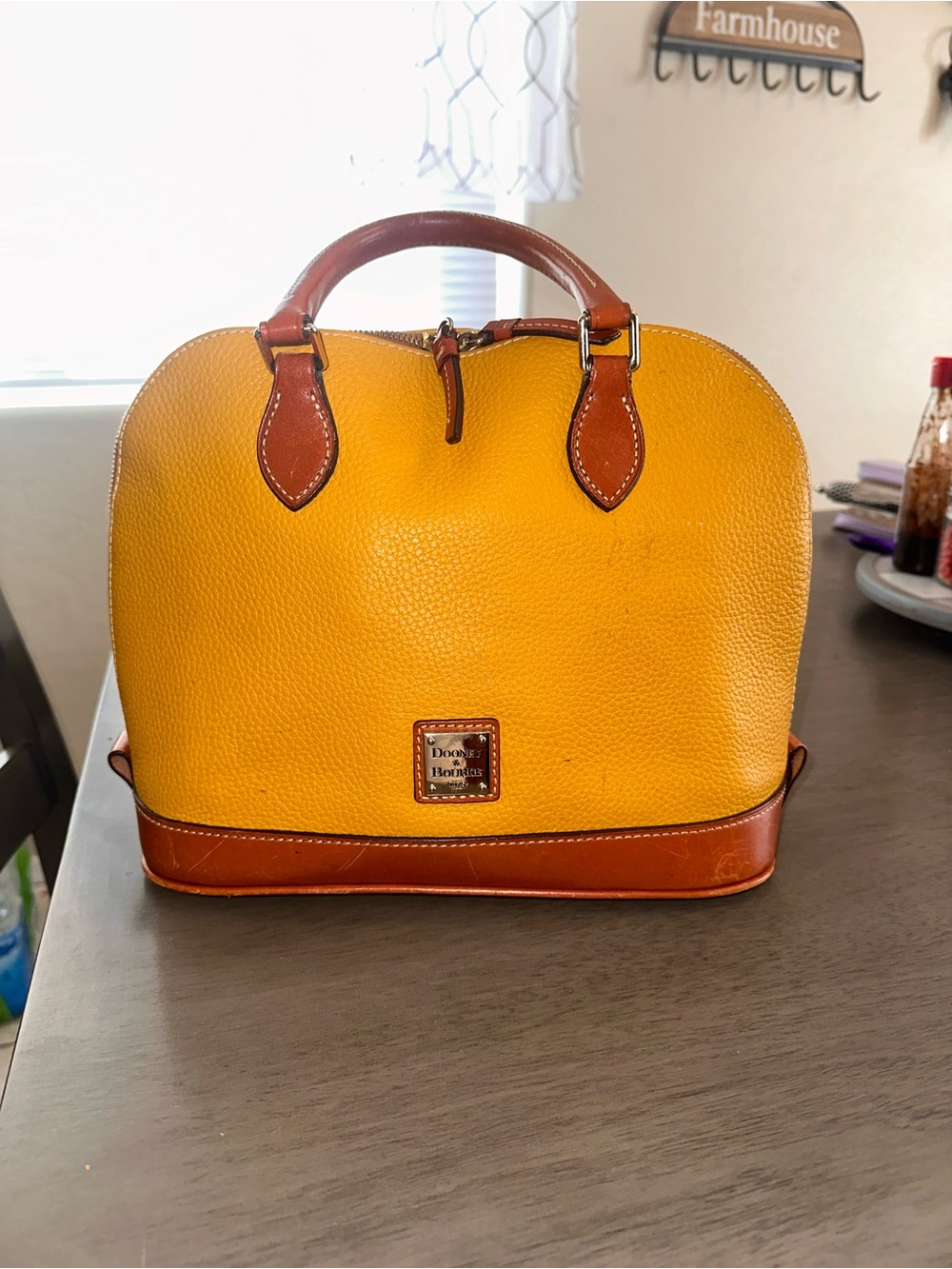 Dooney & Bourke Yellow and Brown Dome Satchel used excellent condition $100 OBO - Picture 11 of 14